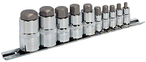 Sealey Ak6229 Hex Socket Bit Set 10Pc Stubby 1/4 3/8 and 1/2Sq Drive