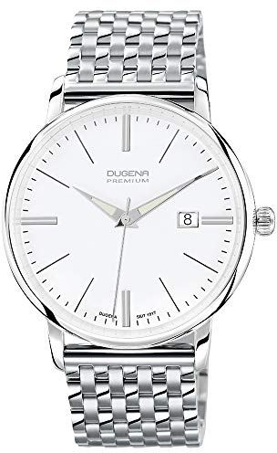 Dugena Herren-Armbanduhr 7090166 Festa, Quarz, weißes Zifferblatt, Edelstahlgehäuse, Saphirglas, Edelstahlarmband, Doppelfaltdrückerschließe, 5 bar