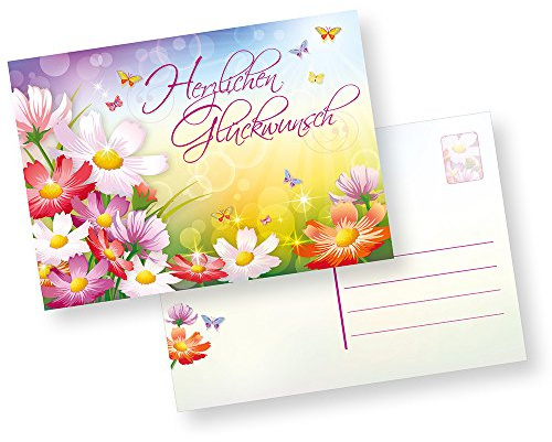 tatmotive Postkarten Herzlichen Glückwunsch (500 Stück) schöne Glückwunschkarten Geburtstagskarten mit Blumen