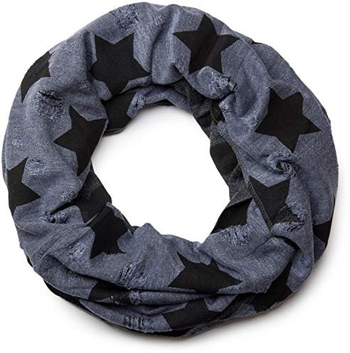 styleBREAKER Loop Schal mit Sterne und Punkte Muster, Vintage Look, Wendeschal, Schlauchschal, Unisex 01018080, Farbe:Blau