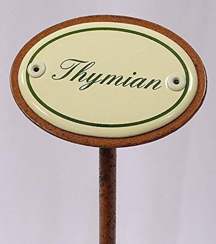 Kräuterschild Kräuterstecker Emaille, Thymian, Erdspieß 25 cm