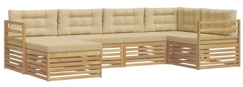 vidaXL Outdoor-Sofagarnitur mit Kissen 6 pcs Weiß und Beige Polyester, Gartenmöbel, modernes Outdoor-Sofa, langlebiges Ecksofa, Terrassenlounge für entspanntes Sitzen