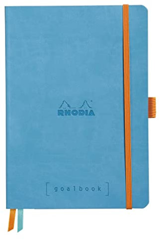 Rhodia 117766C Notizheft Goalbook (DIN A5, 14,8 x 21 cm, kariert, praktisch und trendige, mit weichem Deckel, 90g, elfenbeinfarbigem Papier, 120 Blatt, Gummizug, Lesezeichen) 1 Stück, Türkis