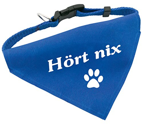 Hunde-Halsband mit Dreiecks-Tuch HÖRT NIX, längenverstellbar von 32 - 55 cm, aus Polyester, in blau