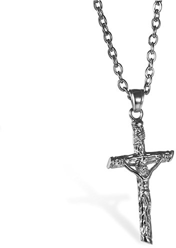 JewelryWe Schmuck Edelstahl Klassisch Jesus Christus Kruzifix Kreuz Anhänger mit 55cm Kette, Halskette für Herren und Damen, Silber