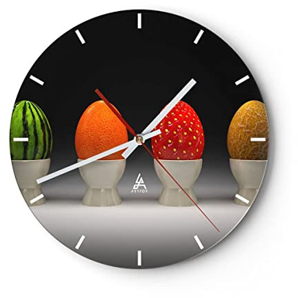Modern Wanduhr Glas Keramik Lebensmittel Obst 30x30cm Rund Klein Wand Uhr Glas Analog Zimmeruhren Küche Büro Wohnzimmer Glasuhr Wall Clock Dekoration Design Wanddekoration Küchenuhr C3AR30x30-2319