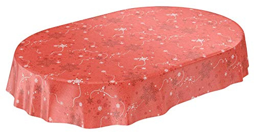ANRO Wachstuchtischdecke Wachstuch Wachstischdecke Tischdecke Weihnachten Schneeflocken Rot Oval abwaschbar wasserabweisend Gartentischdecke Meterware pflegeleicht Lotuseffekt 240x140cm