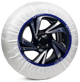 Sparco 2-teiliges Set aus geräuscharmen und vibrationsfreien Schneesocken aus weißem Stoff mit Reifen — Größe L