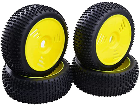 Sharplace 4pcs RC Felgen Reifen Gummireifen Anti-Schleuderrad Reifen für 1/8 RC Buggy Truck, Gelb