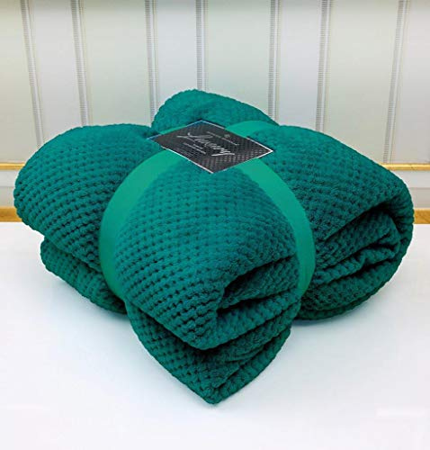 Artistic Fashionista* Luxury POPCORN Super Soft Fleece Waffle Blanket Throw Ideal for Sofa Bed Settee 130x150cm (Green, Single - 130x150cm)