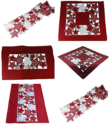 Westernlifestyle Tischläufer Tischdecke Mitteldecke Tischband Weihnachtsdecke gestickt Sterne Rot Silber grau (85 x 85 cm)