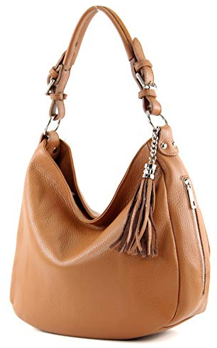 modamoda de T200 Damen Leder Schultertasche Henkeltasche handmade in Italy, Farbe:Camel