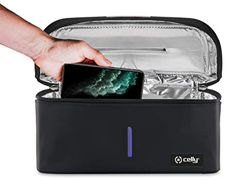 Celly Portable Universal UV Ray Sterilizer Machine (Certifications), Disinfectant Bag with UV-C Rays for Smartphones And Accessories, Tablets up to 8, Watches, Masks, Gloves.