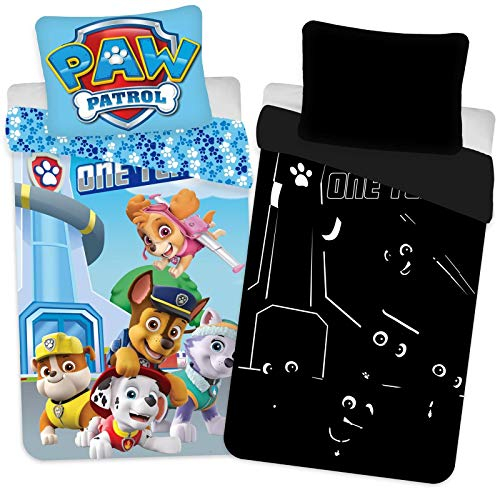 Paw Patrol, Bettwäsche, mit leuchtet-im-Dunkeln-Effekt, 200 x 135, 80 x 80, 100% Baumwolle, Glow in The Dark
