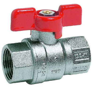 Syveco 523006 Serie 523 Messing Kugelhahn, PN40, Industrielle Serie Lange Fäden, Roter Schmetterlingsgriff, 1 FNPT