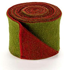 Hochwertiger & Widerstandsfähiger Filz – Zweifarbig - Breite 15cm / Länge 5m - Topfband/Bastelfilz/Wollfilz – viele Farben - Dehnbar & Druckelastisch – Tischdekoration Ostern/Weihnachten (Rot/Moos)