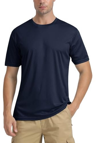 TACVASEN Sun Protection Shirt Men Sport Running Tops Short Sleeve UV Protection Workout Shirts Lightweight Walking Tops Navy Blue,L