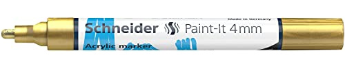 Schneider 120253 Paint-It Acrylstift (mit 4 mm Rundspitze, hochdeckende Acrylfarben für Holz, Leinwand, Stein uvm.) 1 Stück, gold