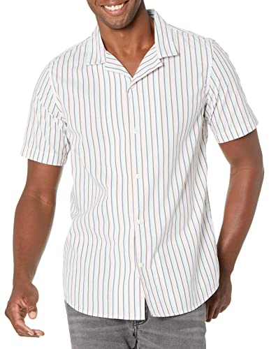 Amazon Essentials Chemisette Décontractée en Coton, Coupe Ajustée Homme, Rose Bleu Sarcelle Rayures Verticales, XXL