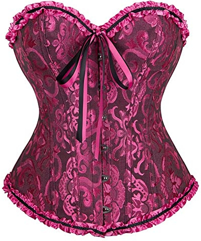 Josamogre Corset Top Bustier Women's Satin Sexy Floral Lace up Trim Overbust Plus Size Bodyshaper