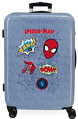 Marvel Spiderman Denim Koffer, mittelgroß, blau, 48 x 68 x 26 cm, starr, ABS, TSA-Verschluss, 70 l, 3 kg, 4 Räder
