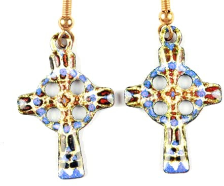 Boucles d'oreilles femme croix celte émail sur cuivre