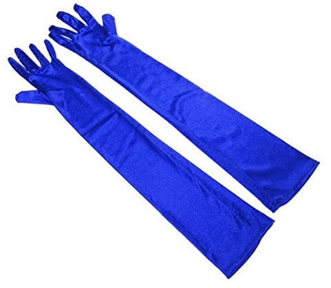 Lansonee 52CM Long Evening Satin Gloves, Opera Elbow Gloves 1920s Style for Prom, Wedding, Fancy Dress (Blue)