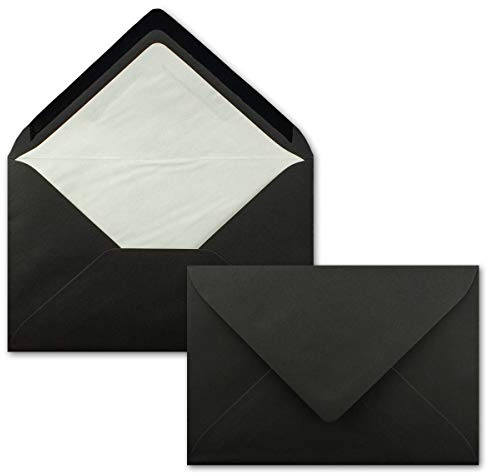 25x DIN C6 Trauer Briefumschläge - Schwarz mit weißem Seidenfutter - 11,4 x 16,2 cm - 100 Gramm pro m² - für Kondolenz, Beerdigung, Trauerkarten