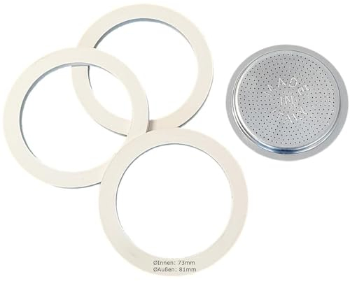 Harren24 Filtre et 3 joints compatible avec cafetière à expresso italienne pour 9 tasses, diamètre extérieur 81 mm, 8,1 cm, Ø intérieur 65 mm, 6,5 cm, joint d'étanchéité de rechange joint d'étanchéité