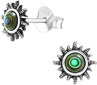 CHICNET Ohrstecker 925 Sterling Silber Abalone E-Coat Sonne Paua Perlmutt Muschel bunt dunkel oxidiert Damen Herren Ohrringe 7mm Ohr Schmuck anlaufsicher Stecker