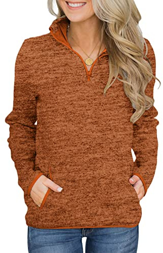 Magritta Sweatshirt Womens Long Sleeve Jumpers V Neck 1/4 Zip Up Pullover Tops Plain Casual Loose Winter Tunic Tops for Leggings Orange Large, 16-18