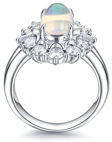 Ring Schmuck Mädchen, Ring Teenager Weißes Gold 18 Karat Weißgold 1.18ct Opal in Ovaler Form Eheringe Valentinstag Geschenke Größe 57 (18.1)