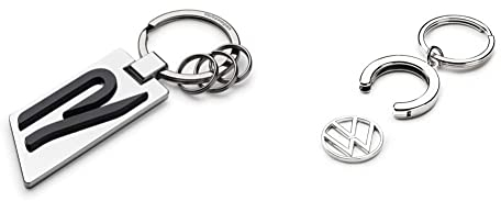 Volkswagen 5H6087010 Schlüsselanhänger Original R Logo Metall Silber/Chrom/Schwarz, M & 000087010BT Schlüsselanhänger Pfandchip Einkaufswagenchip Keyring Anhänger, mit neuem VW Logo