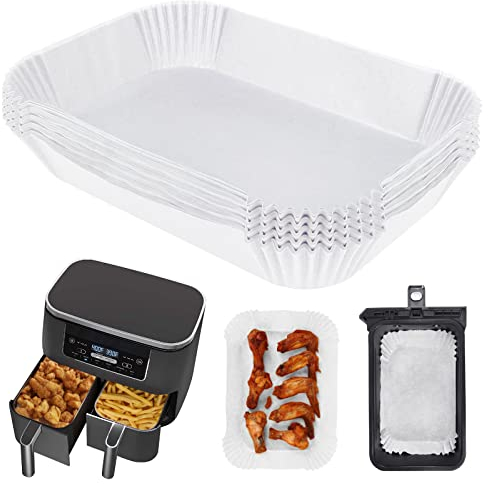 BYKITCHEN Air Fryer Liners Disposable for Ninja Dual, Air Fryer Accessories for AF300UK/ AF400UK, Liners for Air Fryer Basket, Compatible with Ninja Foodi, Salter, Tower Double Basket 7.6L/9L (50pcs)