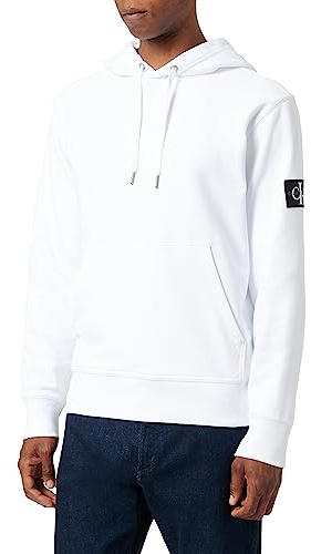 Calvin Klein Herren Hoodie Badge mit Kapuze, Weiß (Bright White) ,XS