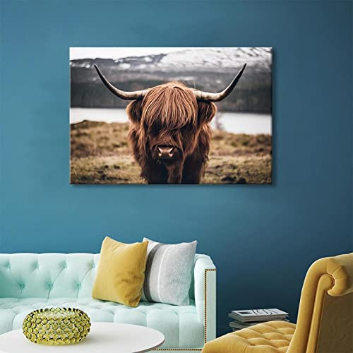Tiere Poster Wandbild Kunstwerk Leinwand Drucke Highland Yak Rinder Bild Wand Kunst Malerei für Farm Home Dekoration, 50 * 75cm, Ungerahmt