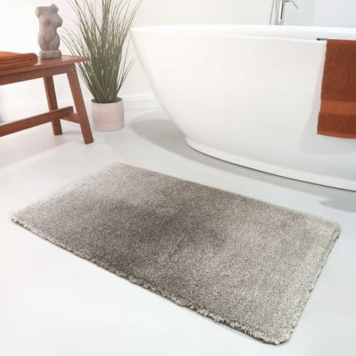 Wecon Home Moderner Flauschiger Badezimmerteppich mit antirutsch Rücken - Luuk (80 x 150 cm, Taupe)