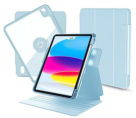 Funda para iPad de 10ª generación 2022, 10.9 Pulgadas, con diseño de Doble imán, 11 Modos de Uso Diferentes - Funda de Cuero giratoria 360° con Soporte para lápiz
