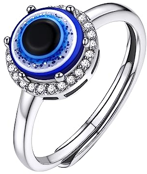 Supcare Damen Evil Eye Ringe Blau Teufelsauge Witzig Boho Modeschmuck aus 925 Sterling Silber Offener Ring Dämonenaugen für Geburtstag Muttertag Style-B Weißes Zirkonium-Design