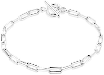 Tuscany Silver Women's Sterling Silver 3.8mm Paper Chain T-Bar Bracelet 19cm/7.5