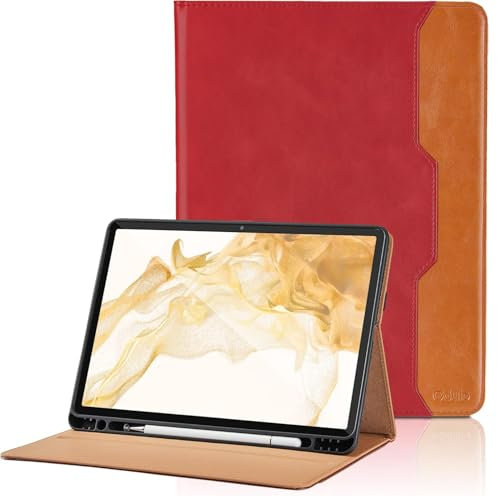 Coque pour Samsung Galaxy Tab S8 Plus 2022 / Tab S7 FE 2021 / Tab S7 Plus 2020 12.4”PU Cuir Cover Tablette Housse de Protection Auto Réveil/Sommeil, Multi-Angle Étui avec Poche - Rouge