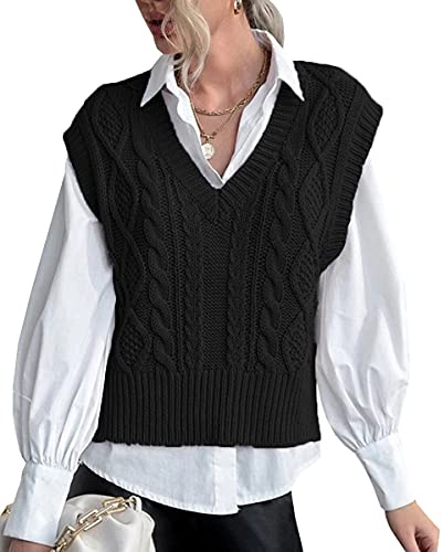 Tongmingyun Pull sans manches pour femme - Col en V - Tricot basique - Couleur unie - Pour le travail et les loisirs
