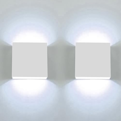 CHEVVY 2 Piezas Aplique LED de Pared Interior 7W Luz Blanca Fría Lampara pared LED Moderna 6000K Lampara de Pared Interior Pequeño Aplique Cuadrado Blanco para Dormitorio Pasillo