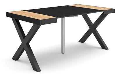 Skraut Home | Ausziehbarertisch | Multifunktionaler ausziehbarer | 160 | Für 8 Gäste | Massivholz Beine | Moderner Stil | Eiche Schwarz
