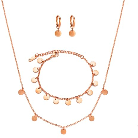 KIM JOHANSON® Edelstahl Damen Multi Layer Set *Malia* Halskette, Armband & Ohrringe in Silber, Gold & Roségold | Boho Schmuck für Frauen | Kreise Kette | Wasserfest | Verstellbar | Inkl. Schmuckbeutel