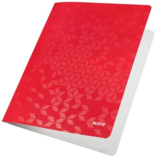 Leitz WOW A4 Schnellhefter, Starker PP-laminierter Karton, Flachhefter mit 60 Blatt Kapazität, Ideal für Schule, Studium, Büro und Home Office, Rot, 30010026