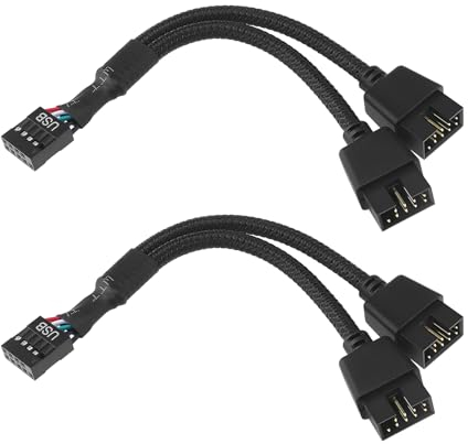 YINETTECH 2pcs USB 2.0 9 Broches Femelle vers Double 9 Broches Mâle Câble d'extension Carte Mère 9 Broches USB2.0 en-tête Répartiteur Câble Cordon en Nylon Tressé pour Ordinateur Carte Mère Interne