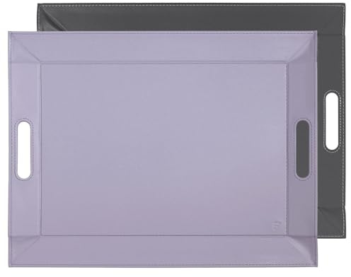 FREEFORM Duo Wendetablett 55x41 cm, 2-in-1 Serviertablett, Kunstleder | Flieder/Grau, wendbar, mit klappbaren Griffen, platzsparend, bis 90°C hitzebeständig, pflegeleicht, vielseitig einsetzbar