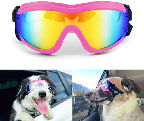 NAMSAN Sonnenbrillen für Hunde Einstellbar Hundebrille Wasserdicht Winddicht Hunde Motorradbrille Schutzbrille-Rosa