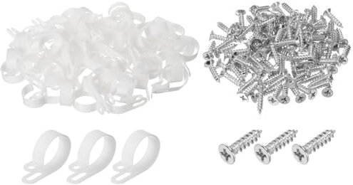 QUARKZMAN R-Typ Kabelclip Drahtklemme, 30mm 1,18 Zoll Nylon Schraubbefestigung Kabelbinder Clips mit Schrauben Weiß für Kabelmanagement Packung mit 100 Stück